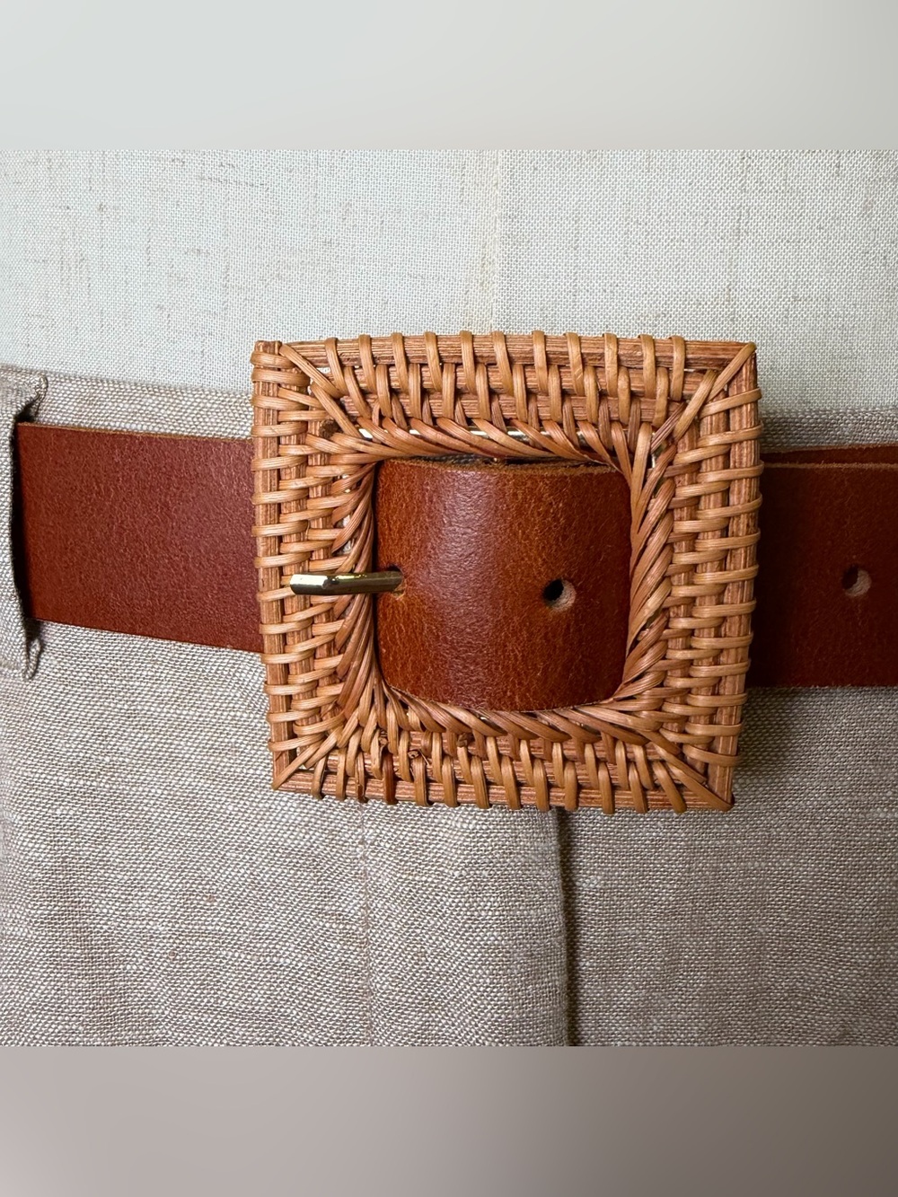 NWT Genuine Leather Belt Rattan Woven Buckle Brown M - Picture 4 of 7